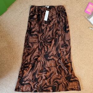 Topshop brown Marble-Print Satin Maxi Skirt